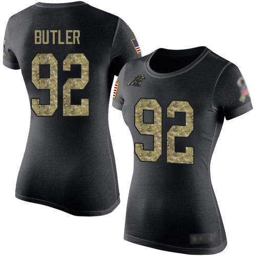 Carolina Panthers Black Camo Women Vernon Butler Salute to Service NFL Football #92 T Shirt